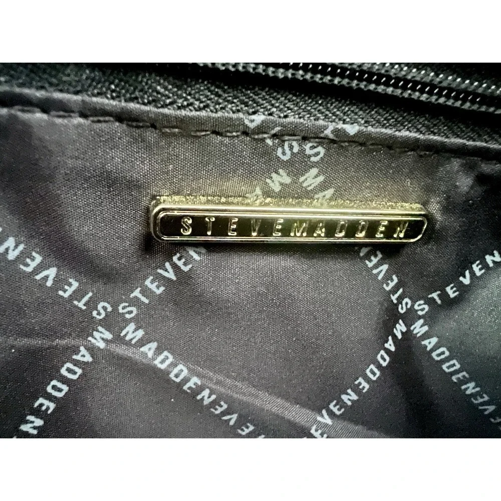 Steve Madden Black Quilted Laptop Work Satchel Bag Zip Detachable Strap Spacious